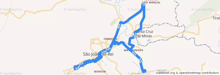 Mapa del recorrido 13 - Corujão de la línea  en São João del-Rei.