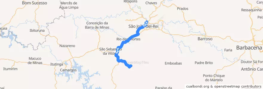 Mapa del recorrido 28 - São João del-Rei/São Miguel Arcângelo de la línea  en São João del-Rei.