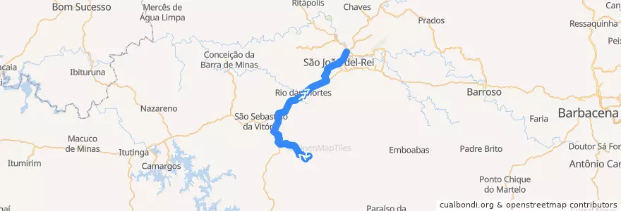 Mapa del recorrido 28 - São Miguel Arcângelo/São João del-Rei de la línea  en São João del-Rei.