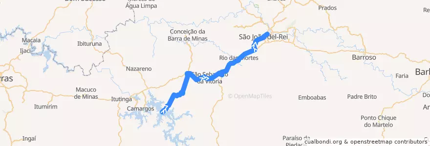 Mapa del recorrido 27 - Caquende/São João del-Rei de la línea  en São João del-Rei.