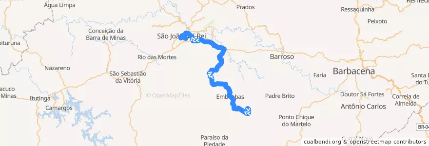 Mapa del recorrido 25 - Cananeia/São João del-Rei de la línea  en São João del-Rei.
