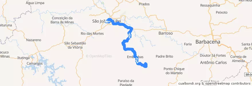 Mapa del recorrido 25 - São João del-Rei/Cananeia de la línea  en São João del-Rei.
