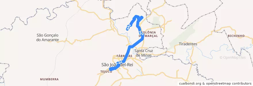 Mapa del recorrido 24 - Colônia do Felizardo/Biquinha de la línea  en São João del-Rei.