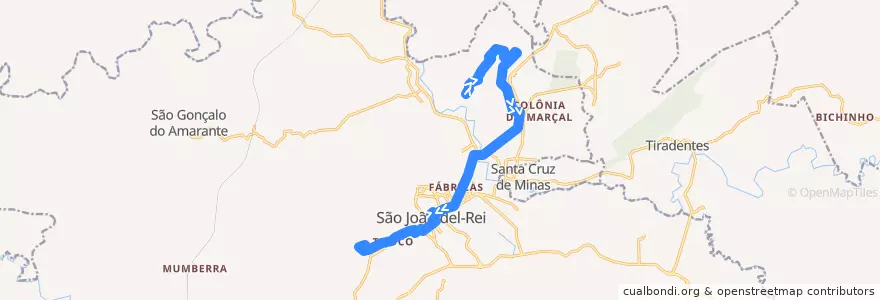 Mapa del recorrido 24 - Colônia do Felizardo/Tijuco de la línea  en São João del-Rei.