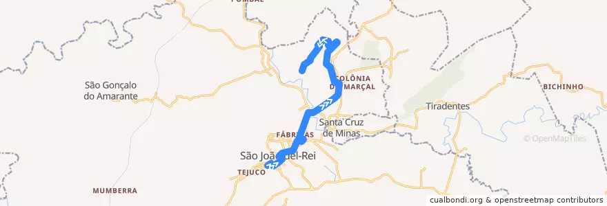 Mapa del recorrido 24 - Biquinha/Colônia do Felizardo de la línea  en São João del-Rei.