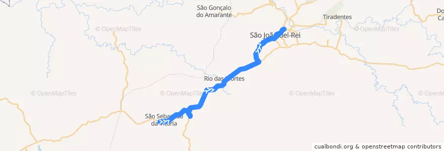 Mapa del recorrido 20 - São Sebastião da Vitória/São João del-Rei via Januário de la línea  en São João del-Rei.