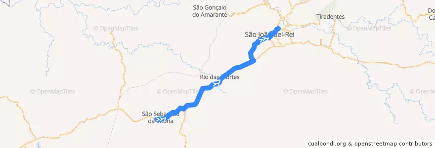 Mapa del recorrido 20 - São Sebastião da Vitória/São João del-Rei de la línea  en São João del-Rei.