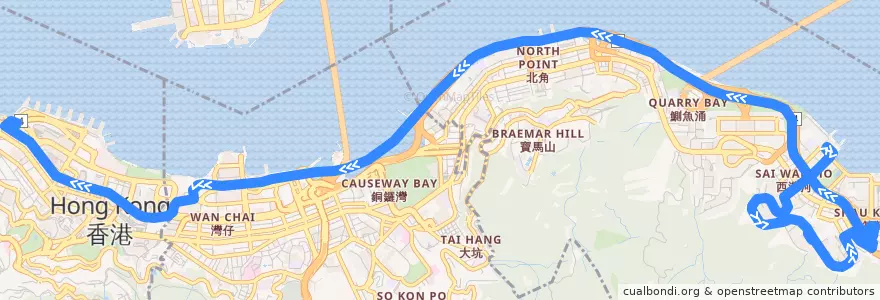 Mapa del recorrido 720X (Grand Promenade → Central (Rumsey Street)) de la línea  en 香港島.