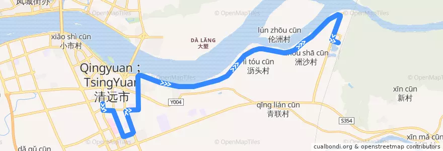 Mapa del recorrido 清远125路公交（中冠客运站→武广高铁站） de la línea  en 洲心街办.