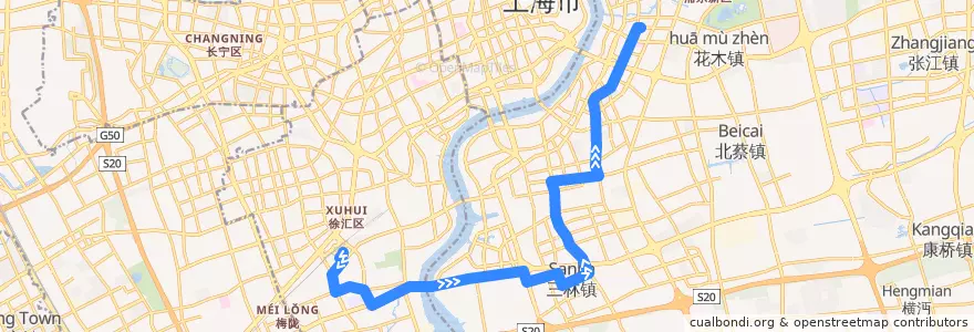Mapa del recorrido 973路 上海南站-兰村路南泉路 de la línea  en Şanghay.