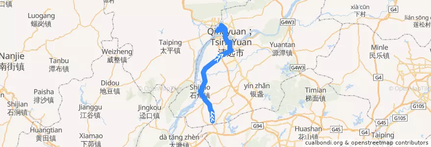 Mapa del recorrido 清远218路公交（兴仁→西门塘公交总站） de la línea  en Qingcheng District.
