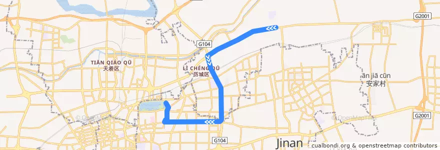 Mapa del recorrido 46幸福柳广场东—>大明湖东门 de la línea  en Jinan City.