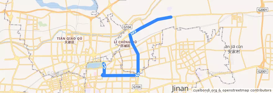 Mapa del recorrido 46大明湖东门—>幸福柳广场东 de la línea  en 济南市.