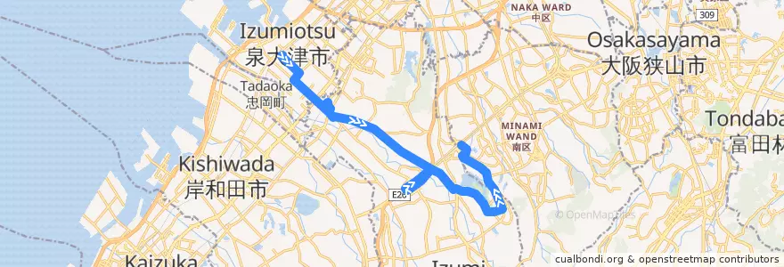 Mapa del recorrido 321V: 泉大津駅前-光明池駅 de la línea  en 大阪府.