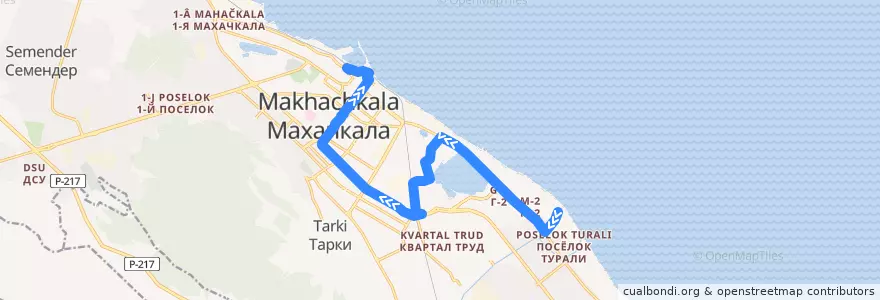 Mapa del recorrido Маршрутка №12 "п.Турали -Ж/Д ВОКЗАЛ" de la línea  en городской округ Махачкала.