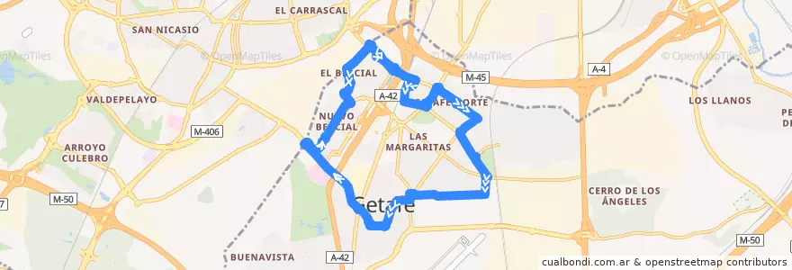Mapa del recorrido 3B: Circular de la línea  en Getafe.
