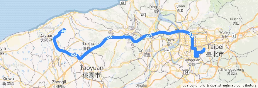 Mapa del recorrido 1960 臺灣桃園國際機場->臺北市 (返程) de la línea  en تايوان.