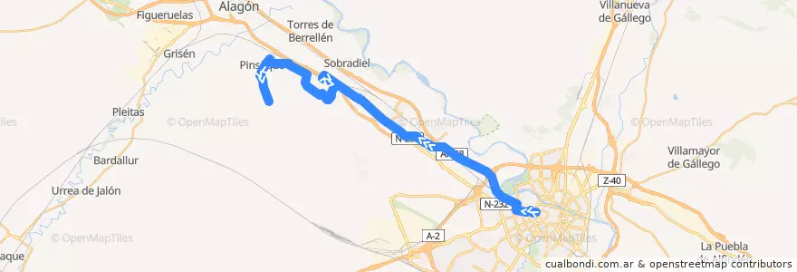 Mapa del recorrido Bus 611: Zaragoza => Pinseque de la línea  en Zaragoza.