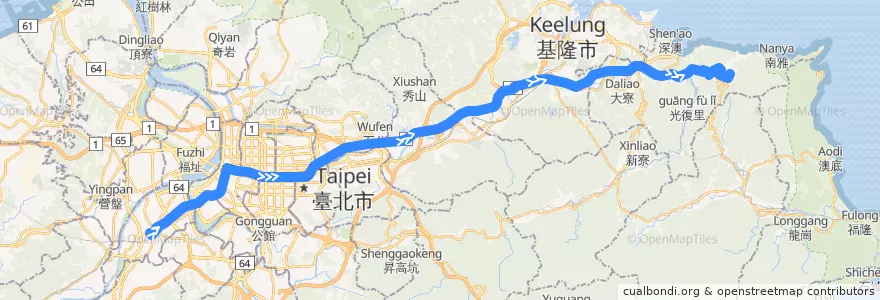 Mapa del recorrido 新北市 965 板橋->金瓜石 (往程) de la línea  en 臺灣.