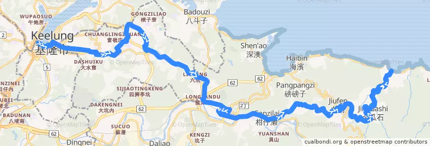 Mapa del recorrido 新北市 788 基隆->金瓜石->水湳洞 (往水湳洞) de la línea  en 臺灣.
