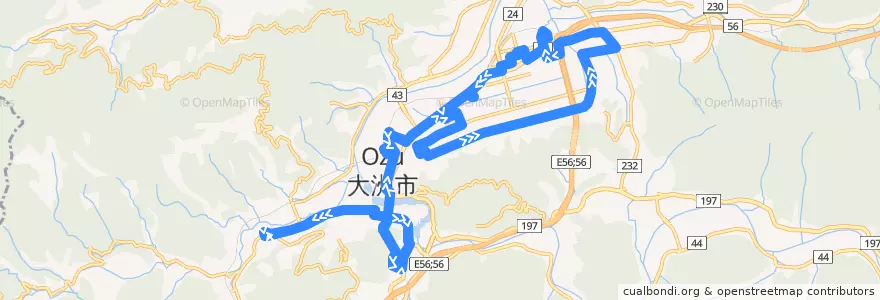Mapa del recorrido 大洲市内循環バス 「ぐるりんおおず」 東大洲左回り de la línea  en 大洲市.