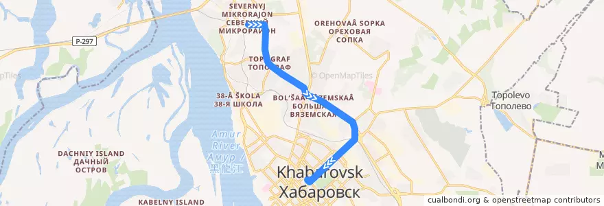 Mapa del recorrido Автобус 21: Северный микрорайон - Площадь им. Ленина de la línea  en Khabarovsk.