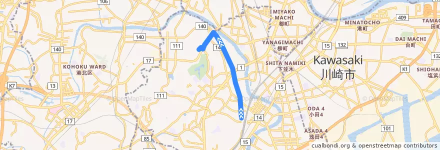 Mapa del recorrido 14系統 鶴見駅入口→梶山 de la línea  en Цуруми.