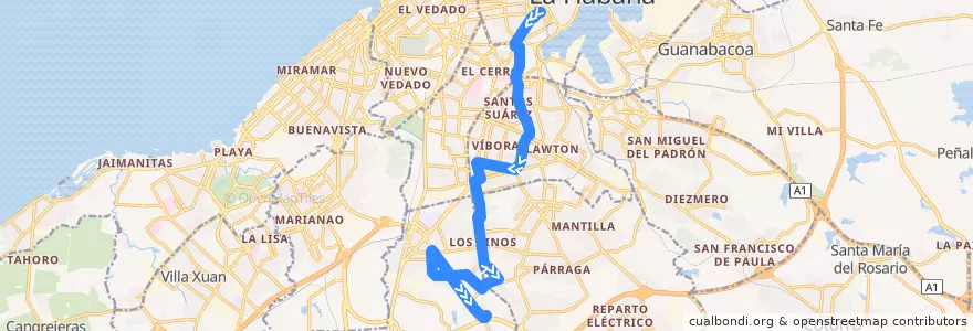 Mapa del recorrido Ruta A13 Monte => Fortuna de la línea  en La Habana.