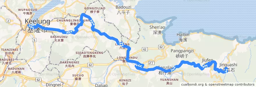 Mapa del recorrido 新北市 788 基隆->金瓜石 (往金瓜石) de la línea  en Taiwan.