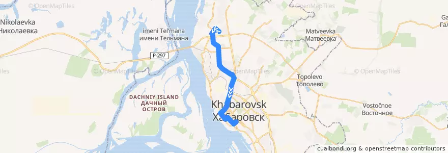 Mapa del recorrido Автобус 23: МЖСК - ул. Ленина de la línea  en Khabarovsk.