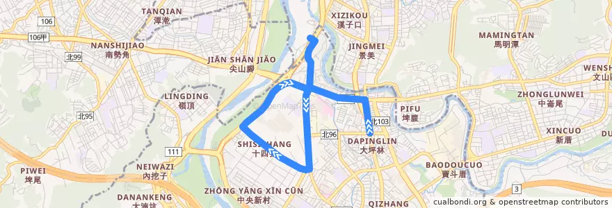 Mapa del recorrido 臺北市 290副(順安街) 捷運大坪林站->中正環河路口 (往中正環河路口) de la línea  en Xindian.