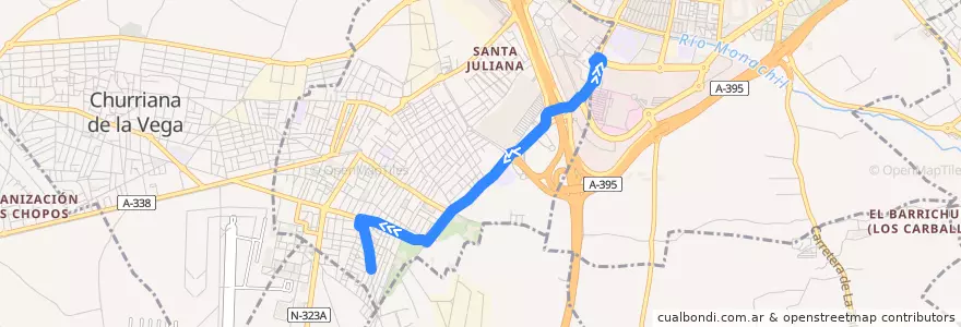 Mapa del recorrido Bus 0159: Parque Tecnológico de la Salud → Armilla de la línea  en Comarca de la Vega de Granada.