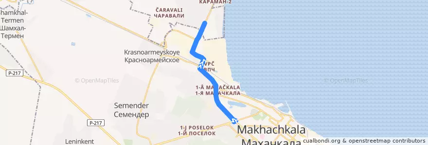 Mapa del recorrido Дачи-Махачкала de la línea  en городской округ Махачкала.