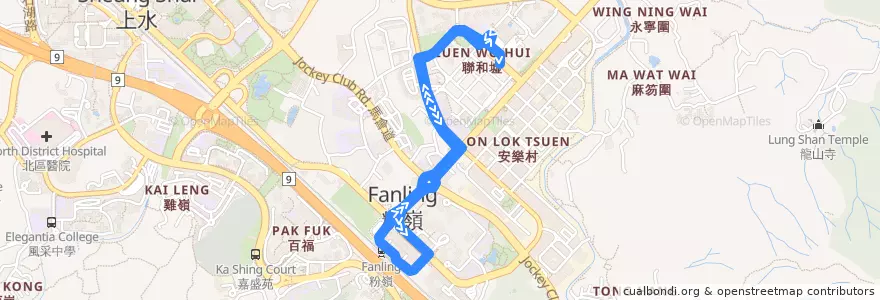 Mapa del recorrido 九巴278K線 KMB 278K (聯和墟 Luen Wo Hui ↺ 粉嶺站 Fanling Station) de la línea  en 北區 North District.
