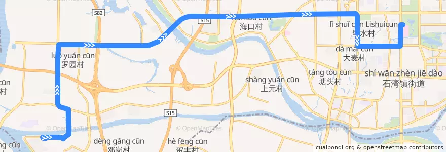 Mapa del recorrido 133路（万科城-岭南大道公交枢纽站） de la línea  en 禅城区 (Chancheng).