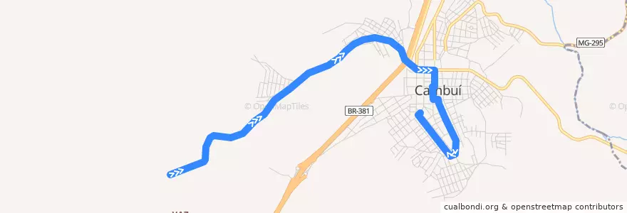 Mapa del recorrido 02 - Vazes/Centro de la línea  en Cambuí.