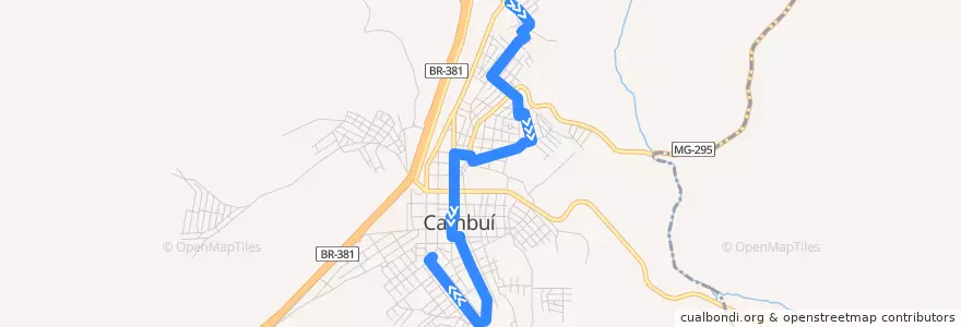 Mapa del recorrido 01 - COHAB/Centro de la línea  en Cambuí.