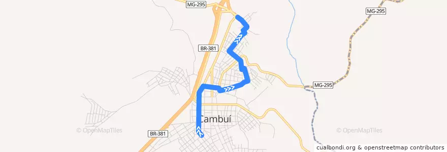 Mapa del recorrido 01 - Centro/COHAB de la línea  en Cambuí.
