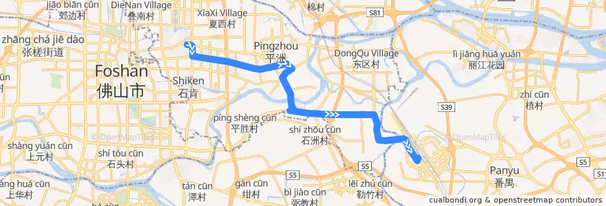 Mapa del recorrido 南海快3路(南海公交总站-广州火车南站总站) de la línea  en 南海区.