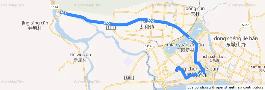 Mapa del recorrido 清远220路公交（迳口→西门塘公交总站） de la línea  en Qingyuan City.