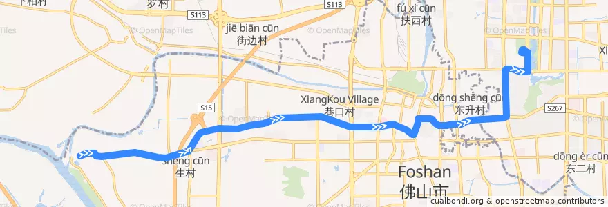 Mapa del recorrido 102路(沙口-千灯湖公交总站) de la línea  en 仏山市.