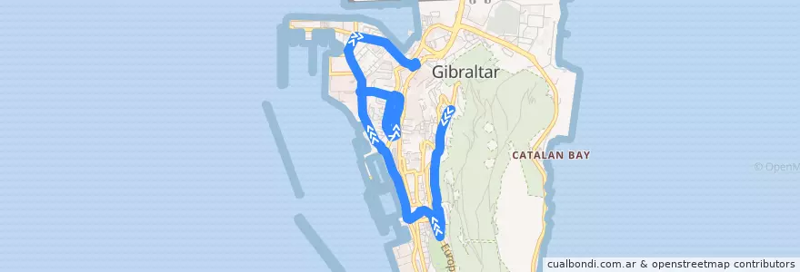 Mapa del recorrido Bus 1: Willis's Road → Reclamation Road → Market Place de la línea  en Gibraltar.