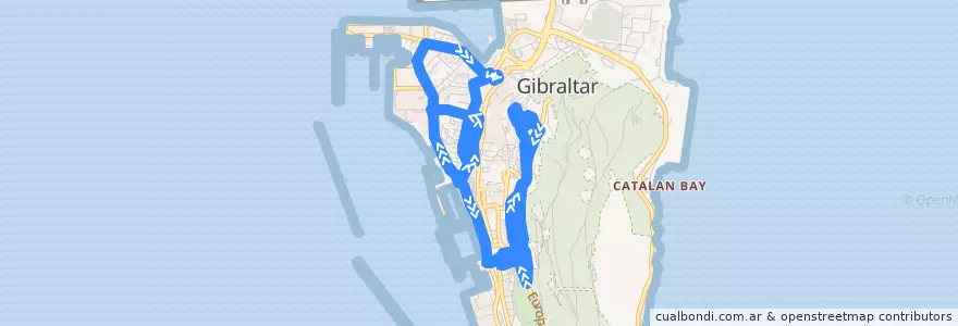 Mapa del recorrido Bus N1: Market Place → Willis's Road → Market Place (Nightbus) de la línea  en Gibraltar.