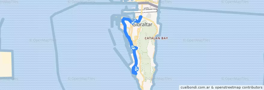 Mapa del recorrido Bus 3: South Pavilion Steps → Referendum Huse de la línea  en Gibraltar.