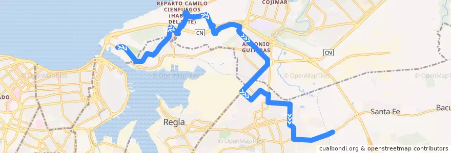Mapa del recorrido Ruta A24 La Cabaña => Guanabacoa de la línea  en La Habana.