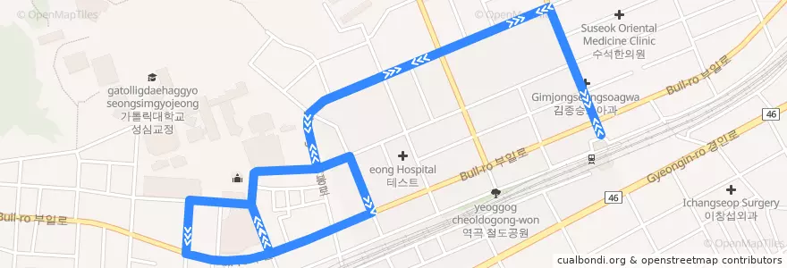 Mapa del recorrido 51 de la línea  en 부천시.