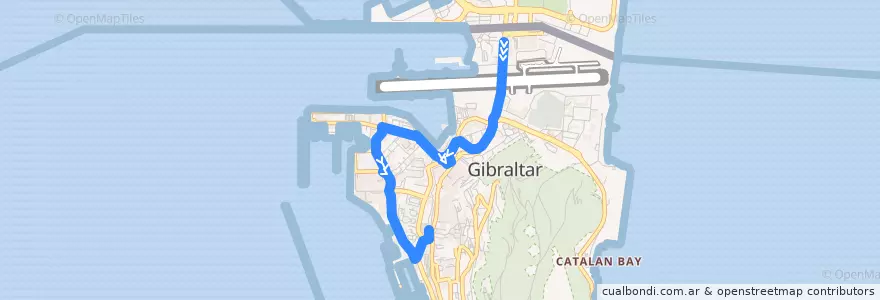 Mapa del recorrido Bus 5: Frontier → Market Place → Reclamation Road de la línea  en Gibraltar.