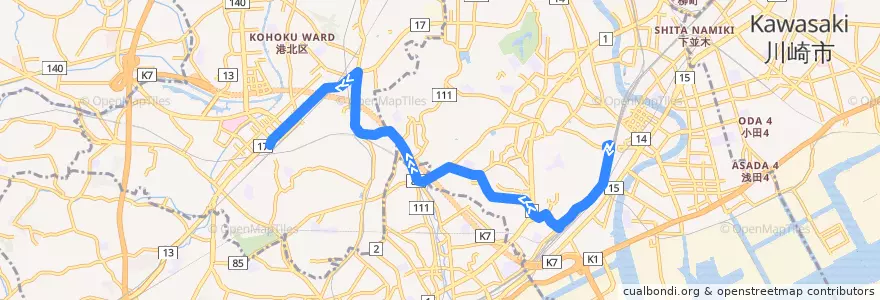 Mapa del recorrido 41系統 鶴見駅西口→新横浜駅前 de la línea  en 横浜市.