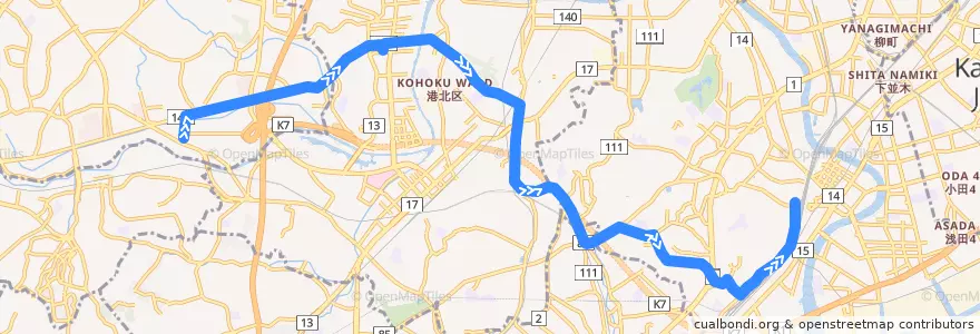 Mapa del recorrido 41系統 川向町折返場→鶴見駅西口 de la línea  en Yokohama.
