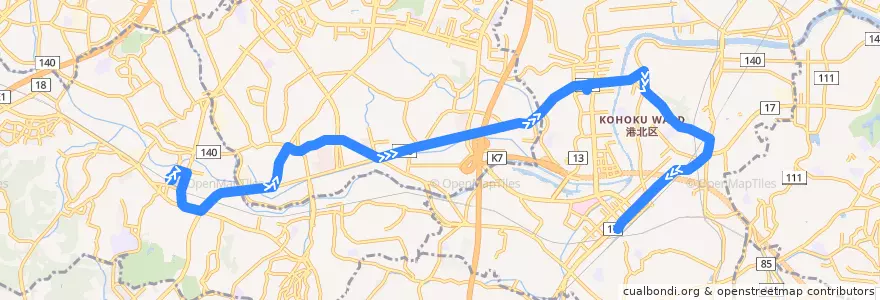 Mapa del recorrido 41系統 中山駅北口→新横浜駅前 de la línea  en 横浜市.